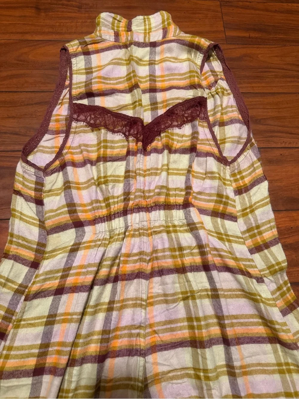Free People Plaid Sleeveless oversized Jumpsuit in Cream, Pink & Tan - Picture 10 of 13